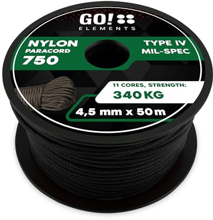 GO!elements Paracord 750 Typ IV | 100% Nylon Seil reißfest & extrem stabil | ø 4,5mm - 11 Kerne - Max. 340 KG | Allzweckseil & Reepschnur für Survival, Camping | Nylonschnur