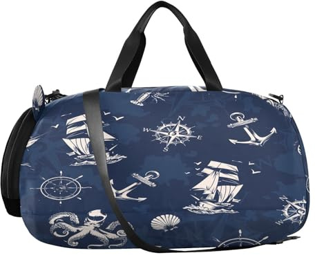 Seesack für Kinder, Marineblau, Anker, Segelboot, Kompass, Sporttasche, kleine Reisetasche, leicht, Turnbeutel für Jungen und Mädchen