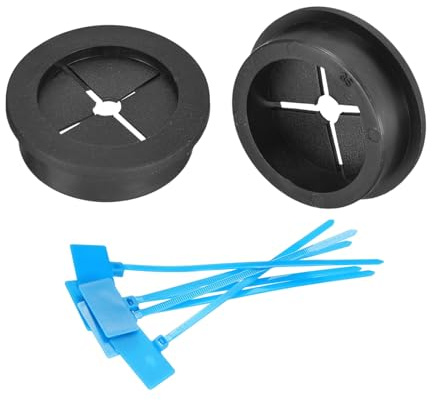sourcing map 2Pcs Cable Cord Grommet, 1-3/8(35mm) Rubber Desk Grommets Wire Pass Through Hole Cover with Marked Cable Ties for Home Office Cable Wire Protection, Black