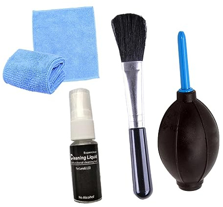 4 Stück Computerreinigungsset für Bildschirmreinigung, Schwarz | Kunststoff, für Elektronische Geräte und Rasierer, Zubehör Air Blowing, Bürste, 20ml Fluid, Tuch