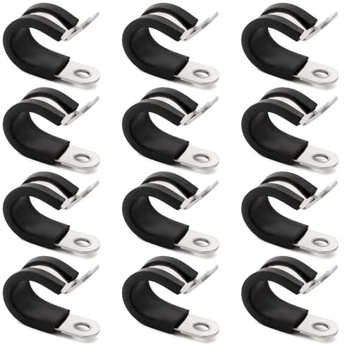 YYIGVMO 12 Stücke 15mm 304 Edelstahl Gummikissen Rohrschellen, Gummi Gefüttert P Clips, Leitungsschelle, für Rohr- oder Drahtschnur-Installation