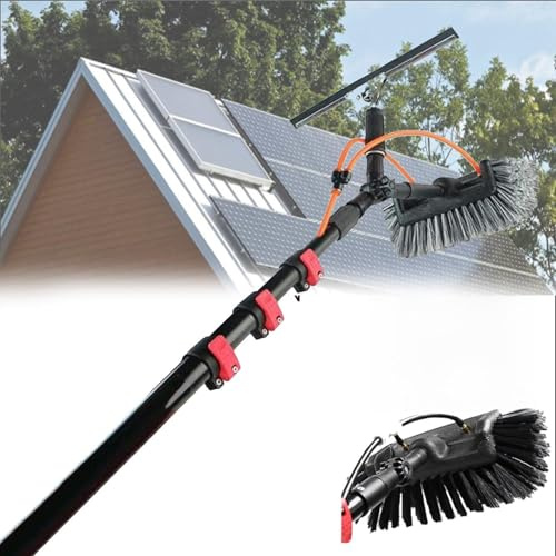 VzxCrue Spazzola Telescopica Idro con Tergicristallo, Spazzola Rotante per La Pulizia del Pannello Solare E Tergicristallo, Asta Leggera Nera Estensibile per Finestre E Tetti. 6M/20FT