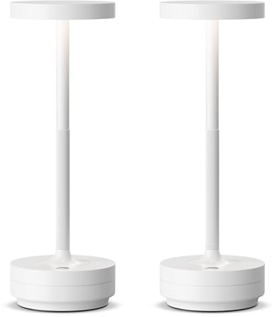 SLSMD Lampada da tavolo senza fili LED Ricaricabile Dimmerabile 5000mAh 3 Modalità di Luce Uso Interno/Esterno batteria Lunga Durata Trasportabile USB-C Lampada da tavolo (2x Bianco)