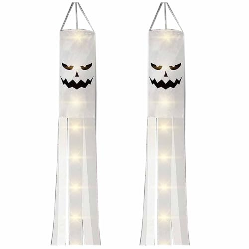 MOYWYCNO Halloween Windsocks 2 Pcs, 180CM Halloween Windsock Ghost Flags, Hanging Halloween Ghost Decoration Outdoor for Yard Garden Door Lawn Dead Tree Party Supplies,Without light