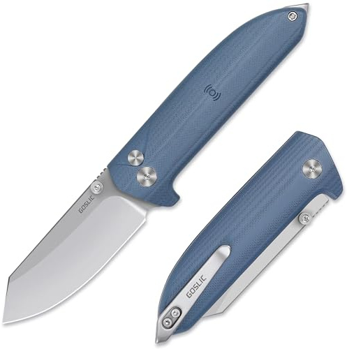 GOSLIC Kairo EDC Pocket Knife with NFC Chip & Button Lock, 2.99 Sandvik 14C28N Blade, G10 Handle, Stylisy Pocket Knife for Men, Folding Knife for Camping, Hiking, Hunting, Ideal Gift for Men (Blue)