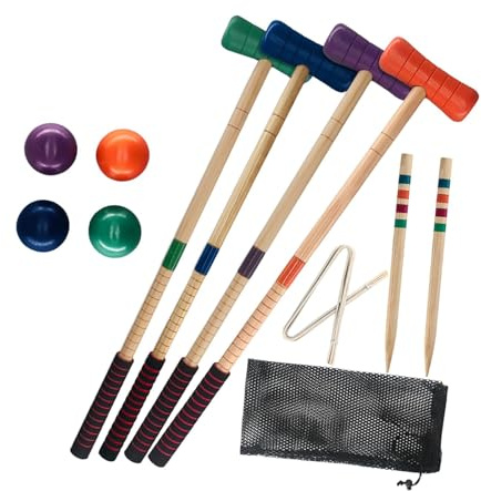 Sharplace 4 Croquet Set Croquette Game Colored Balls with Wooden Mallets Family Games Lawn Croquet Game Set for Outdoor Family