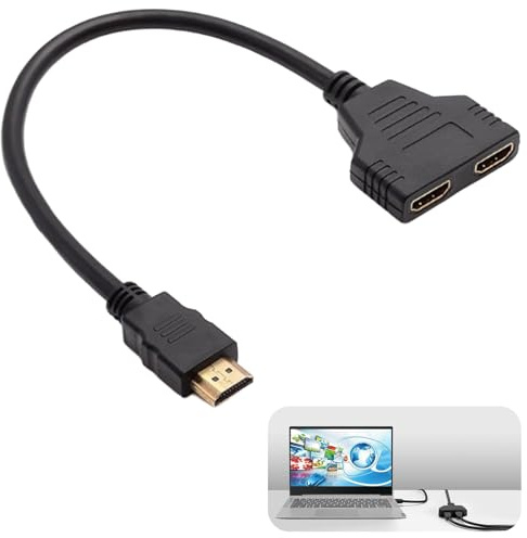 Adattatore splitter HDMI, 1080P, maschio a doppia presa HDMI Femmina, Cavo Splitter da 1 a 2 Vie per HDTV, LED, Monitor LCD, Proiettori, Supporta la Visualizzazione Contemporanea su Televisori