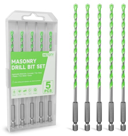 5 Pack 5/32 inch Masonry Drill Bit Set - Carbide Tip Hex Shank Concrete Drill Bits for Brick, Tile, Cement, Glass & Plastic