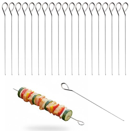 ARYIMYDP 20er Set Grillspieße - Schaschlikspieße aus Edelstahl - Fleischspieße, Grill-Hochgenuss für Fleischfans und Vegetarier, Made in Germany (20 cm)