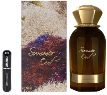Summer Oud Extrait de Parfum 60 ml, profumo arabo unisex a lunga durata, con atomizzatore ricaricabile, fragranza orientale ambrata con note fumose, zafferano, rosa e caramello (Summer Oud)