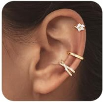 Muorruo 3 Paar 14-karätig vergoldete Ohrklemmen für Damen, zierliche Ohrklemmen zum Anclipsen (ohne Piercing), trendige Ohrringe mit Zirkonia, Modeschmuck, ideales Geschenkset