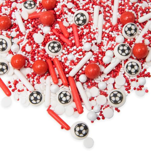 Happy Sprinkles Red Football Champion 90g - Red Edible Cake Decorations with Footballs – Kids Cake Toppers & Cupcake Sprinkles - Birthday Cake Decorations & Football Party Decoration - HS0784