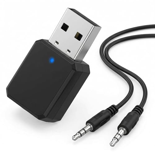 Adaptateur Audio Bluetooth Voiture, USB Bluetooth 5.1 avec Double Sortie AUX USB, Recepteur Bluetooth Appels Mains Libres, Cle US B Bluetooth Voiture Plug and Play pour Dongle Haut-Parleur