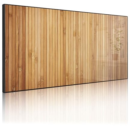 banjado Magnettafel Metall 78 x 37cm - beschreibbare Magnettafel - Metall Pinnwand als Memoboard - Magnetwand Küche, Büro, Kinderzimmer Schwarz inkl. 4 Magnete & Montageset - Motiv Bambusholz