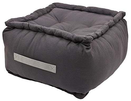 Alphadeco Dickes Bodenkissen Uni - 25cm hoch - mehrere Farben - Pouf - Ottoman - Hocker - 40x40x25cm - 100% Baumwolle (170g/m2) (Grau)