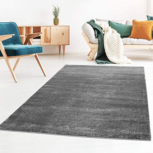 Taracarpet Kurzflor-Designer Uni Teppich extra weich fürs Wohnzimmer, Schlafzimmer, Esszimmer oder Kinderzimmer Gala dunkel-grau 080x150 cm