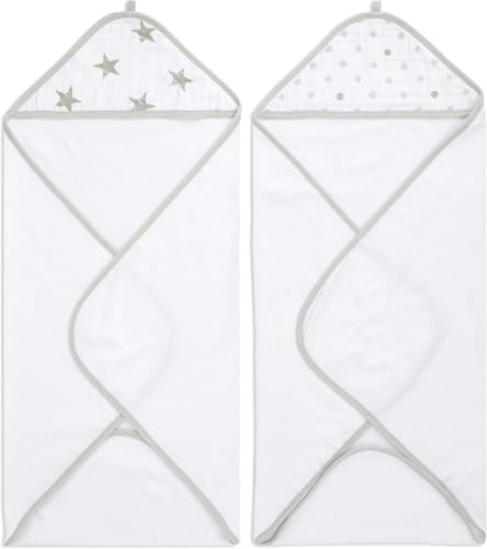 aden + anais essentials Kapuzenhandtuch für Jungen & Mädchen, weiches Baby Badetuch aus 100% Baumwolle, Wickelbadetuch-Set für Kinder, Kleinkinder & Säuglinge, 2er-Pack, Dusty