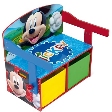 ARDITEX - Panchina scrittoio per bambini in legno convertibile in scrivania con vano portaoggetti inferiore di Topolino di Disney - 60x47x56cm - Colore rosso e blu