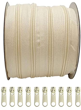 1 Rouleau 25m #5 Fermeture éclair continue en nylon, avec 10 curseurs libres en métal pour couture, sacs d'artisanat, tente de camping (25 mètres x 32 mm) (103)