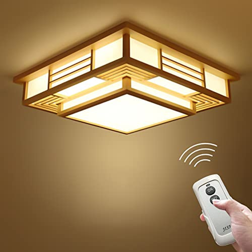 NaMaSyo Japanische Deckenleuchte Holz Tatami Lampe LED dimmbare Deckenleuchte Wohnzimmer, Schlafzimmer Pendelleuchte (5310)