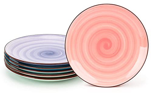 KitchenTour Large Ceramic Dinner Plates, 10 Inch Porcelain Serving Plate for Salad, Dessert Pizza Steak Pasta Plates Set, Dishwasher and Microwave Safe - Set of 6, Assorted Warm Colors