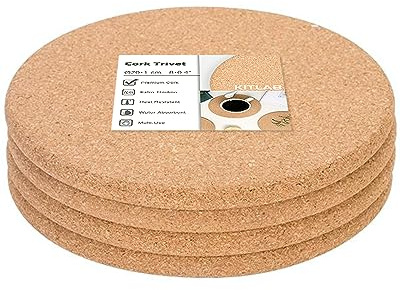KITLAB Cork Trivet, 4 Pack High Density Thick Cork Trivets for Hot Dishes, 8 Inch Heat Resistant Large Coaster for Kitchen, Hot Pads for Table & Countertop