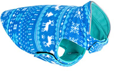 Hundepullover Weihnachten Haustier Hund Katze Pullover Schneeflocke Druck Hundejacke Kaltes Wetter Hundebekleidung Winter Warme Wendbare Hundemantel für Kleine Mittlere Hunde mit Geschirrloch Blau XS