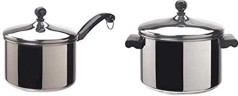 Farberware Classic Stainless Steel Sauce Pan/Saucepan with Lid, 3 Quart, Silver & Classic Stainless Steel 4-Quart Covered Saucepot - - Silver
