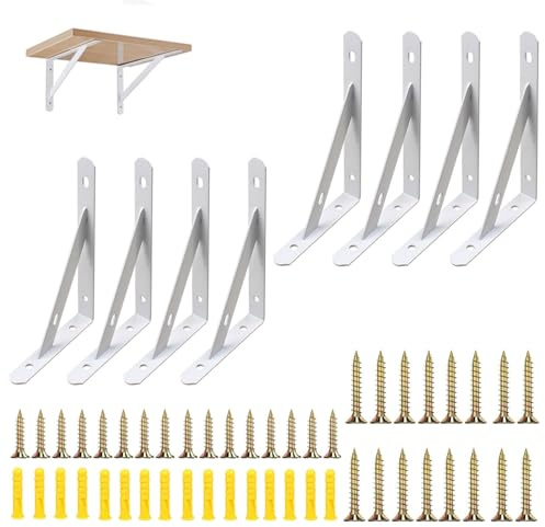 8 Stück Regalwinkel Weiss Metall 150mm Regalträger mit Schrauben Winkel Regal Regalhalterung 90 Grad Schwerlastkonsole Regalhalte für Wandmontage, Bücherregale, Garten, Küche, Bad(Tragkraft: 30KG)