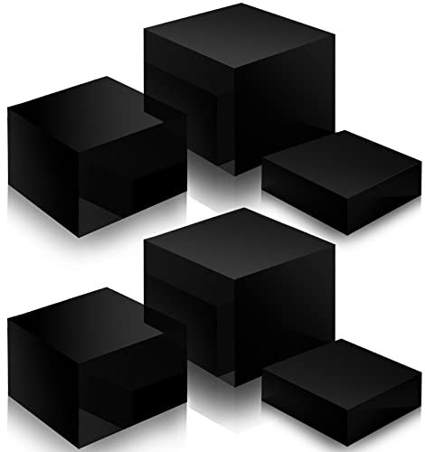 Bucherry 6 Stück Acryl-Display-Erhöhungen – Nesting Cubes 5-seitig mit hohlen Böden, Präsentationsständer für Kosmetik, Lebensmittel, Sammlerstücke, Schmuck, Figuren, Show (schwarz)