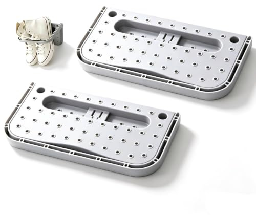 Cyrank Wandmontierte Schuhe Rack, 2Pcs hängende Kunststoff Schuhregal Faltende Kunststoff Schuhe Halter Lagerung Organizer Tür Schuhaufhänger Schuh Lagerung Schuh Tür Aufhänger für Zuhause (grau)