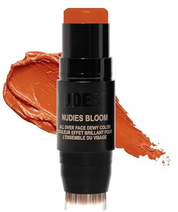 Nudestix Nudies Bloom All Over Dewy Color – 3-in-1 Cream Blush Stick for Cheeks, Eyes & Lips with Built-In Brush | Sheer, Glossy Finish | Vegan, Long-Wear, Multi-Use Makeup (Rusty Rouge)