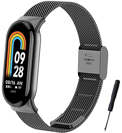 BDIG Armband kompatibel mit Xiaomi Mi Band 8, Ersatzarmband aus Edelstahl, verstellbare Schnalle, Armband für Mi Smart Band 8, Schwarz (Uhr nicht im Lieferumfang enthalten)