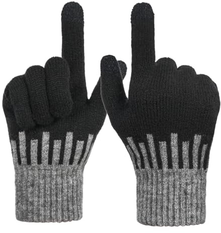 FCHITOP Handschuhe Herren Damen Winter Fleece Stretch Verdickte Strickhandschuhe Touchscreen Handschuhe Wolle Warm Bequem Laufhandschuhe Geburtstag Sport Fahrrad Reiten Camping Wandern Arbeit