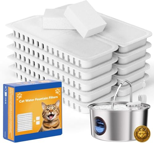Kittyspout Ersättningsfilter 10-pack – 8 kolfilter + 2 svampfilter, kompatibel med Kittyspout dricksfontän i rostfritt stål för katter & hundar