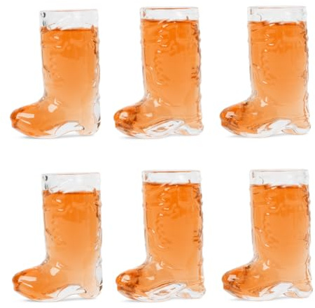 Cowboy Boot Shot Glass Set - Real (not plastic) - Cowgirl Bachelorette Party Decorations, Western & Cowboy Themed Party (Set of 6)