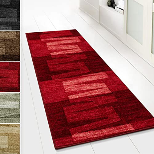 casa pura Teppich Läufer für Küche Via Veneto Flur & Wohnraum - Teppichläufer auf Maß - Meterware - Flurteppich - Küchenläufer - Brücke - Wohnzimmer Teppich 80x100 cm | 0,80m² - Rot