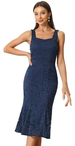 Allegra K Abito in Pizzo 2 Pezzi per Abito Tubino Senza Maniche a Coda di Pesce da Donna e Coprispalle Aperto sul Davanti Blu Scuro L