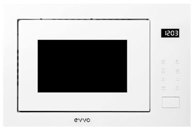 EVVO Microondas Integrable Mi45 Glass Wh - Horno Microondas Grill, 1200W, 25L Capacidad, 8 Funciones, Acero Inoxidable, Display Digital, Panel Táctil, Bloqueo Infantil, Temporizador 60 Min, Blanco
