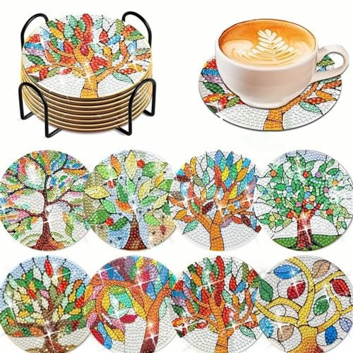 Diamond Painting Erwachsene Untersetzer Gläser Bastelset Glasuntersetzer Bastelset Set Basteln Zimmer Deko Wohnzimmer Bastelset Kinder 4 Jahre Zubehör Geschenke DIY Leuchtende Frühlingsbaum