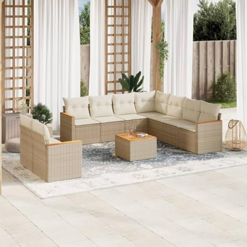 Rantry 10-TLG. Gartenmöbel Set mit Kissen Gartensofa Balkonmöbel Gartenlounge Loungesofa mit Gartentisch Rattansofa Ecksofa Ecklounge Sitzgruppe Loungemöbel Beige Poly Rattan #3