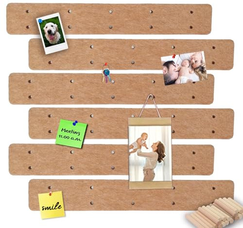 Kleine Filz-Pinnwand, Korktafeln, Stecktafel, selbstklebende Korktafeln für Wände, Heimbüro-Dekoration, Memoboard, Pinnwand für Schmuck, Notizen, Fotos mit 20 Holzdübeln, 6 Stück, braun
