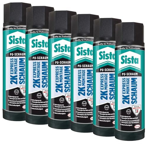Sista 2K Express Montageschaum, PU-Schaum zur Anbringung von Türzagen aus Holz, Kunststoff und Stahl, kein Schrumpfen oder Nachrdücken durch Formstabiliät, 6x 400ml