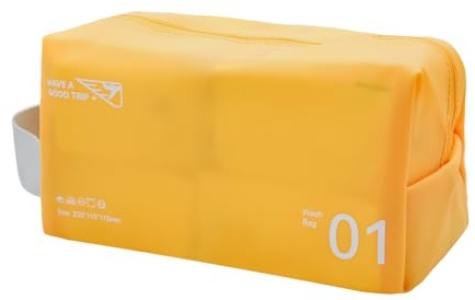 AfitLulu Beauty Case da Viaggio Donna PVC Beauty Case Impermeabile per Cosmetici, Borsa da Toilette per Cosmetici con Maniglia e Cerniera Portatile Per Viaggi Nuoto Fitness (Giallo)