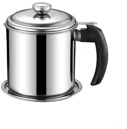 Rostbeständiger Edelstahl-Fettbehälter, 1 3-Liter-Fettsieb mit Deckel und feinmaschigem Filter (Silber)