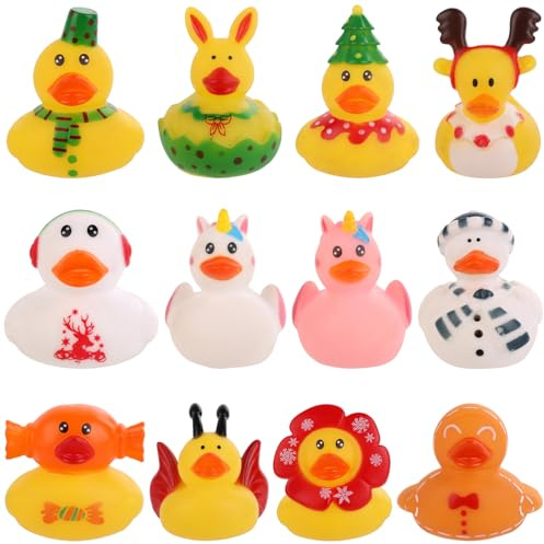 12stk Weihnachts-Gummiente, Kleine Weihnachts-Gummiente Verschiedene Gummienten Badeenten Gummi Gummienten-Set Kleine für Weihnachtsfeiergeschenke Dekoration(Stil 2)