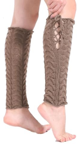 EMOTTOS Damen Gestrickt Stulpen 1 Paar, Beinstulpen Legwarmer mit Verstellbarem Riemen, Ballett Stulpen Leg Warmers Stricken Beinwärmer für Mädchen, Einheitsgröße, Braun