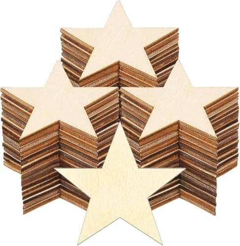 60 Stück Holzsterne Deko, 8cm Sterne Basteln Holzsterne zum Basteln, Sterne Holz mit Juteseil, Holzsterne Zum AufhäNgen für Christbaumschmuck Holz, Hochzeitsdekoration, DIY Handwerk