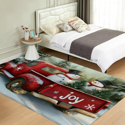 Flächenteppiche rote Autoteppiche Wohnzimmerteppich Weihnachts-Schneemann extragroß weicher Kurzflorteppich rutschfeste waschbare Fußmatten für Schlafzimmer Kinderzimmer Dekoration (60 x 180 cm)