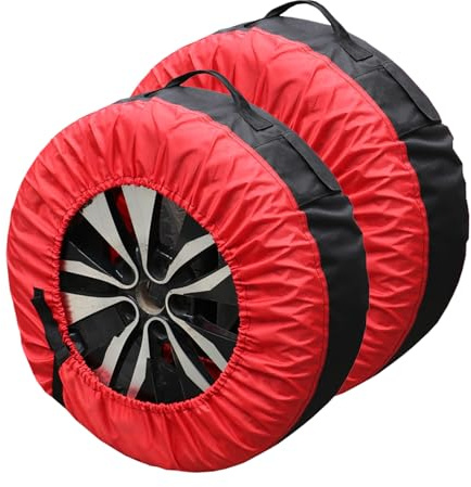2 Fundas para Rueda De Repuesto De Coche, Universal Protector De Rueda Oxford Impermeable y a Prueba De Polvo con Bolsa De Almacenamiento con Pegatinas Reforzadas, Tamaño Ajustable (Rojo)
